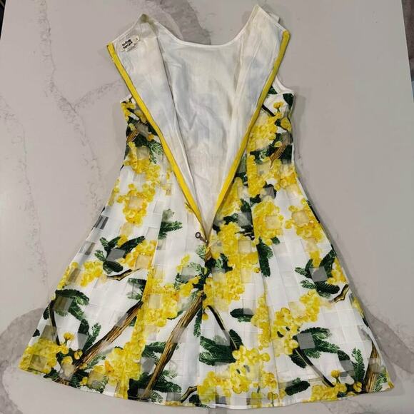 Holly Bracken Tropical Floral Sleeveless Midi Sheath Dress Women's Small Yellow - Picture 9 of 10